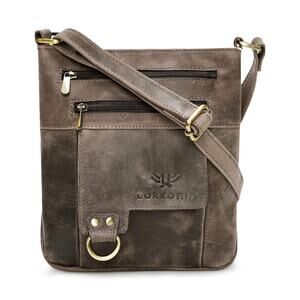 Luxeoria Buffalo Leather Cross Body Bag 4 Pocket Unisex Color Hunter Camel